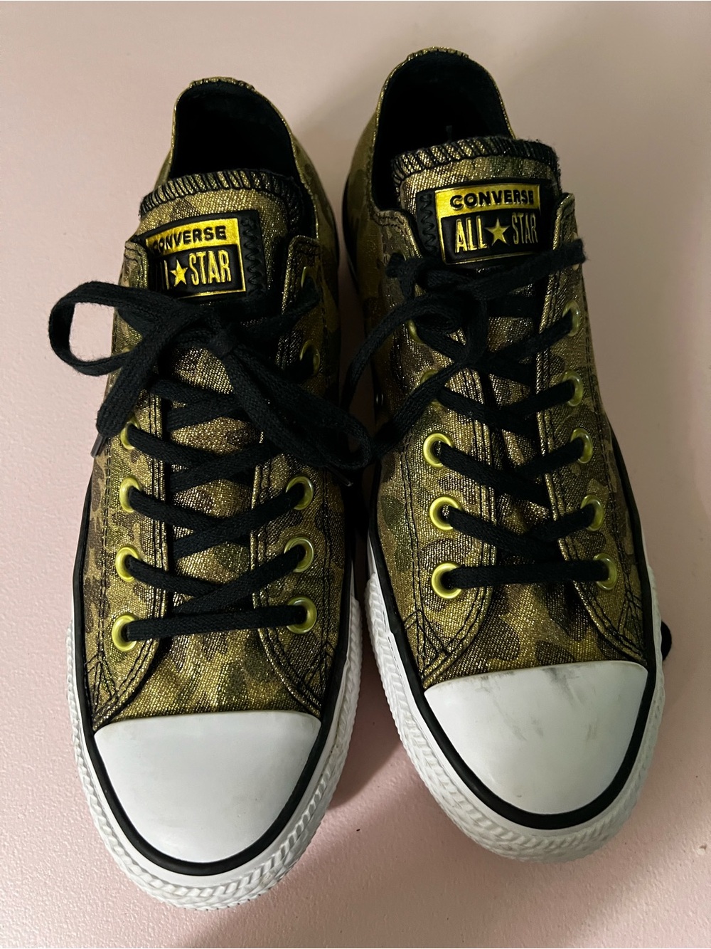 Converse Metallic Gold and Black Low Top Sneakers, size 8